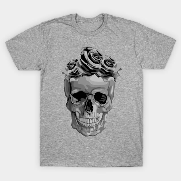 Skull With Flower Crown T-Shirt by Slightly Unhinged